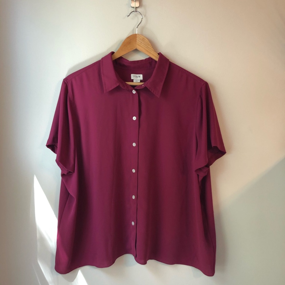 J. Crew Burgundy Short Sleeve Buttoned Top